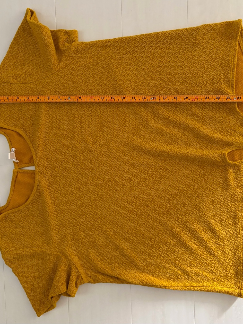 Mustard Yellow Tie-Front Textured Short Sleeve Top - Women’s 2X - Relaxed Fit - Picture 12 of 15